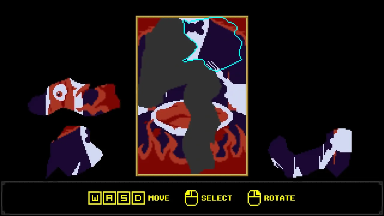 Partly assembled poster with loose cutout pieces and move, select and rotate controls